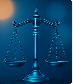 Balança da Justiça—ilustração estilizada em azul